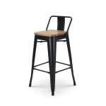 Tabouret de bar en métal noir mat style industriel avec dossier et assise en bois clair - hauteur 66cm ... Tabouret de bar en métal noir mat style industriel avec dossier et assise en bois clair - hauteur 66cm ...