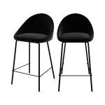 Lot de 2 chaises pour �lot central 65 cm en velours noir - misty - rendez - vous d�co