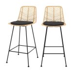 Lot de 2 chaises pour �lot central 66 cm en rotin naturel et noir - tamara - rendez - vous d�co