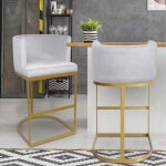 Chaise de bar noellie velours argent pieds or Chaise de bar noellie velours argent pieds or