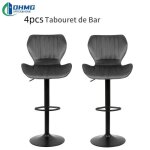 Chaises de bar - ohmg - lot de 4 - r�glables en hauteur - velours gris clair - design contemporain