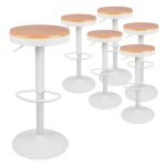 Chaise de bar ronde en bois homewell - blanc - lot de 6 - r�glable en hauteur