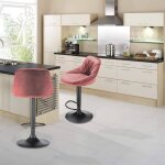 Chaises de bar en velours � carreaux - huole - lot de 2 - rose - h: 89 - 109 cm