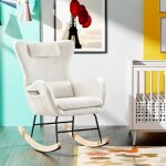 Chaise � bascule - okwish - blanc - dossier haut - appui - t�te - coussin lombaire en peluche
