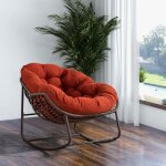 Chaise � bascule - redom - rotin synth�tique - rembourr�e - pieds en m�tal - orange