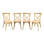 Lot de 4 chaises de bistrot en bois de cdrle naturel. vintage. assise en rotin. empilables