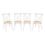 Lot de 4 chaises de bistrot en bois dhva blanc. vintage. assise en rotin. empilables