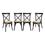 Lot de 4 chaises de bistrot en bois dhva noir. vintage. assise en rotin. empilables