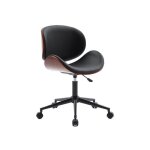 Chaise de bureau  roulettes bois courb avec placage effet noyer et assise noire