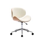 Chaise de bureau  roulettes bois courb avec placage effet chne et assise blanche