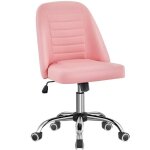 Chaise de bureau - yaheetech - dossier moyen - similicuir rose - r�glable en hauteur - a roulettes