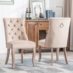 Lot de 2 chaises capitonnes beige en velours - style classique & design - pieds en bois - chaises de ...