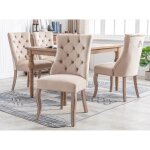 Lot de 4 chaises capitonnes beige en velours - style classique & design - pieds en bois - chaises de ...