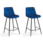 Chaise de comptoir jute ? velours bleu ? style contemporain h95 cm