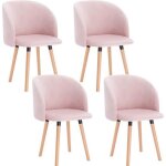 Chaise de cuisine en velours woltu - rose - lot de 4 - bois massif - contemporain - design