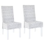 Chaises  dner en rotin kubu et bois de manguier - gris - ovonni - lot de 2 - 46x61x93 cm