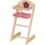 Chaise haute pour poupes happy fee roba - bois naturel - coussin rose  motifs pois et fleur pelucheuse ...