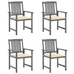 Chaise de jardin - vidaxl - 4 pcs - bois dacacia massif - gris - coussins confortables