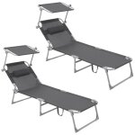 Chaise longue bain de soleil avec pare - soleil songmics - gris - pliable - charge max: 250 kg - 193 ...