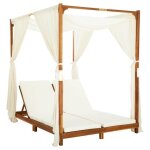 Chaise longue double avec rideaux et coussins - cr�me - 148 x 200 x 200 cm