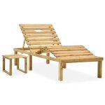 Chaise longue de jardin - bois de pin impr�gn� - 200x70x(315 - 77)cm - table incluse - durable et confortable ...