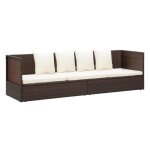 Chaise longue de jardin en rsine tresse - vidaxl - brun - 200 x 60 x 58 cm - coussins inclus