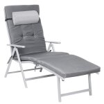 Chaise longue pliante songmics - gris - matelas 6cm - appui - t�te amovible en alu anti - rouille
