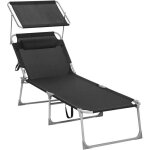 Chaise longue songmics - grand mod�le 71 x 200 x 38 cm - noir - inclinable et pliable