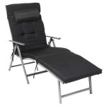 Chaise longue songmics - matelas 6cm - alu anti - rouille - noir gcb24bk