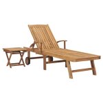 Chaise longue avec table en bois - teck - 195 x 59. 5 x 35 cm