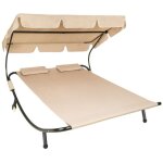 Chaise longue transat bain de soleil 2 places + coussins terrasse jardin pelouse