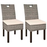 Chaises � manger - vidaxl - lot de 2 - rotin kubu - bois de manguier - style contemporain