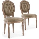 Chaises médaillon louis xvi menzzo - bois patiné & simili capitonné taupe - lot de 2 Chaises médaillon louis xvi menzzo - bois patiné & simili capitonné taupe - lot de 2