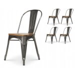 Lot de 4 chaises en métal brut aspect galvanisé et assise en bois clair - style industriel Lot de 4 chaises en métal brut aspect galvanisé et assise en bois clair - style industriel