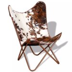 Chaise papillon - cuir v�ritable - marron et blanc - 1 place - vintage - int�rieur