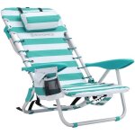 Chaise de plage portable appui - t�te dossier r�glable porte - gobelet poche charge 150 kg rayures vertes ...