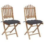 Chaises pliables de jardin - vidaxl - bambou - rsistante aux intempries - coussins confortables