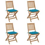 Chaise pliante de jardin - salutuya - bd06091 - bois dacacia - coussins bleu clair - 4 pi�ces