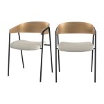 Lot de 2 chaises en tissu boucl blanc et bois de chne - esme - rendez - vous dco