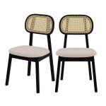 Lot de 2 chaises en bois noir tissu beige et rotin synth�tique - maria - rendez - vous d�co
