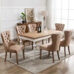 Chaise de salle � manger lot de 6 - bois massif - velours marron - heurtoir de porte unique