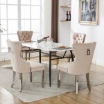 Chaise de salle � manger lot de 4 - velours beige - pieds en m�tal - design contemporain