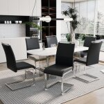 Chaise de salle À manger 6 pcs - dossier haut en simili cuir pu et lin - chaise dappoint - noir Chaise de salle À manger 6 pcs - dossier haut en simili cuir pu et lin - chaise dappoint - noir