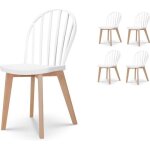 Lot de 4 chaises de salle à manger emy blanches avec pieds en bois Lot de 4 chaises de salle à manger emy blanches avec pieds en bois