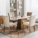 Chaise salle a manger - heurtoir unique au dos - 4 pi�ces - pieds en bois massif - rev�tement en velours ...