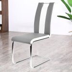 Chaises de salle � manger homewell - lot de 2 - simili cuir gris - pi�tement chrom�