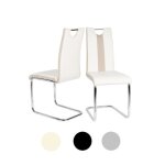 Chaise de salle � manger - huole - cifunzero - similicuir - blanche avec bandes beiges