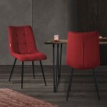 Ml - design chaise de salle  manger set de 2 rouge chaise de salon avec revtement en tissu et pieds ...