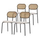 Ml - design lot de 4 chaises de salle � manger beige chaise de cuisine avec dossier en rotin assise rembourr�e ...