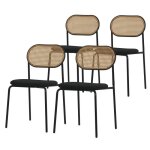Ml - design lot de 4 chaises de salle � manger noir chaise de cuisine avec dossier en rotin assise rembourr�e ...